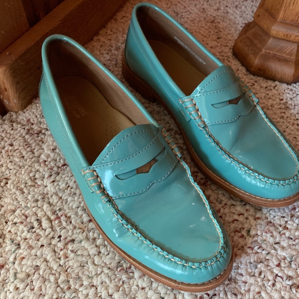 Weejuns Penny Loafers Teal Patent Leather Size 8